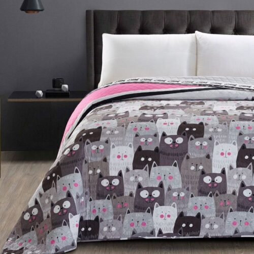 Ágytakaró CATS INVASION szürke nyomott mikroszálas 170x210 DecoKing