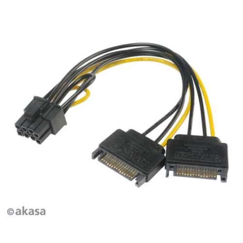 Akasa SATA Tápkábel Adapter - 2x SATA - 15cm