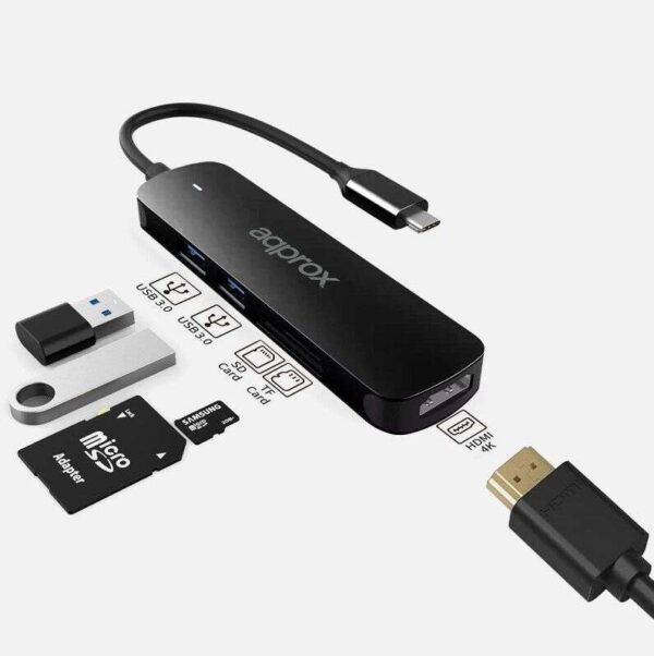 Approx APPC45 5-in-1 USB Type-C Adapter Fekete APPC45