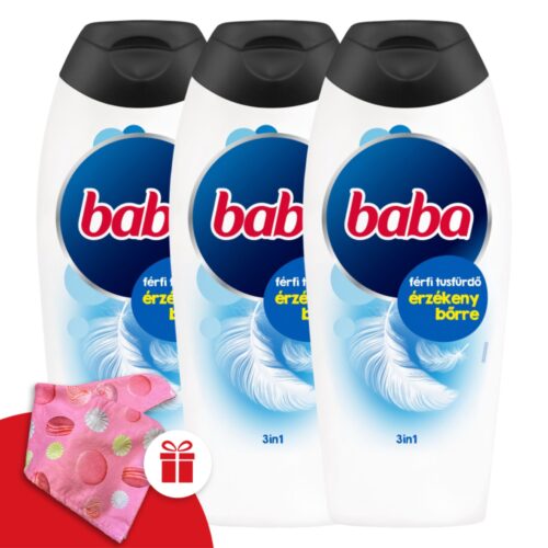Baba 3in1 férfi Tusfürdő érzékeny bőrre 3x400ml + Ajándék Baba Hajturbán