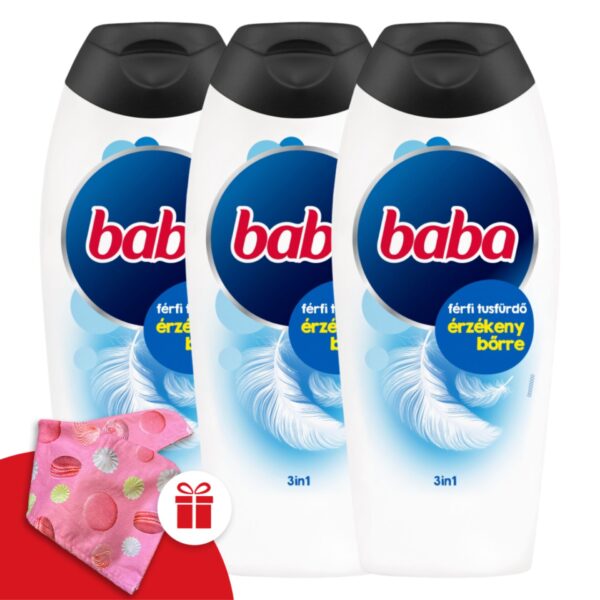 Baba 3in1 férfi Tusfürdő érzékeny bőrre 3x400ml + Ajándék Baba Hajturbán