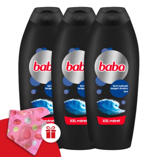Baba férfi Tusfürdő Tengeri ásvány 3x750ml + Ajándék Baba Hajturbán