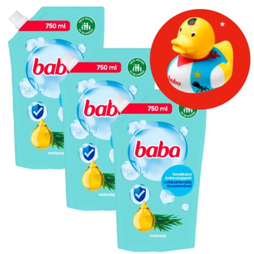 Baba Folyékony Szappan Utántöltő Teafaolaj 3x750ml + Ajándék Gumikacsa