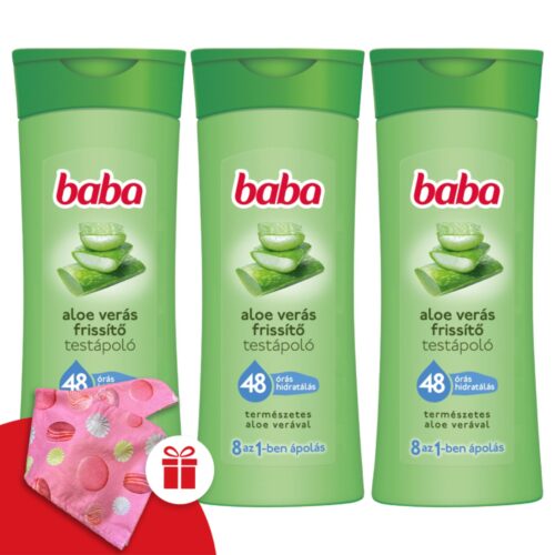 Baba frissítő Testápoló Aloe Vera 3x400ml + Ajándék Baba Hajturbán