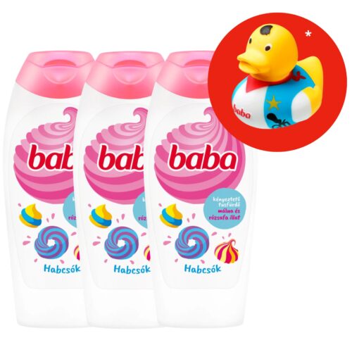 Baba Habcsók Tusfürdő Málna és Rózsafa 3x400ml + Ajándék Gumikacsa