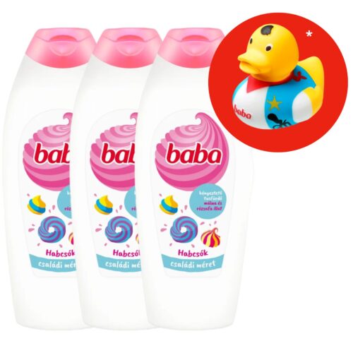 Baba Habcsók Tusfürdő Málna és Rózsafa 3x750ml + Ajándék Gumikacsa