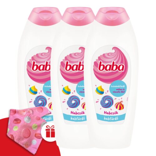Baba Habfürdő Málna és Rózsafa 3x750ml + Ajándék Baba Hajturbán