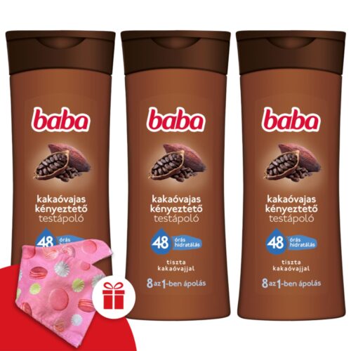 Baba kényeztető Testápoló Kakaóvaj 3x400ml + Ajándék Baba Hajturbán