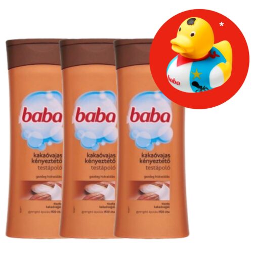 Baba kényeztető Testápoló Kakaóvaj 3x400ml + Ajándék Gumikacsa