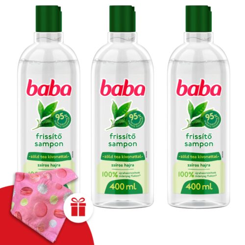 Baba Sampon Zöld Tea Kivonattal Zsíros Hajra 3x400ml + Ajándék Ba...