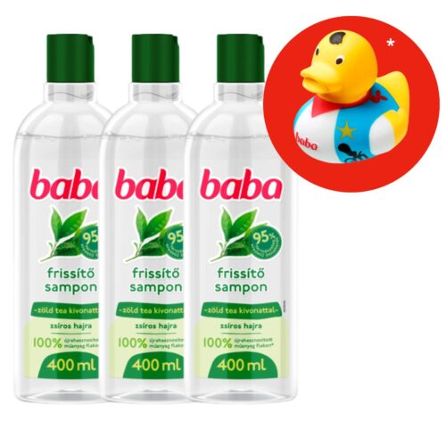 Baba Sampon Zöld Tea Kivonattal Zsíros Hajra 3x400ml + Ajándék Gumikacsa