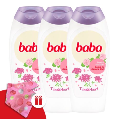 Baba Tusfürdő Bodza és rózsavíz 3x400ml + Ajándék Baba Hajturbán