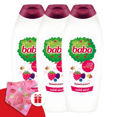 Baba Tusfürdő Gyümölcsöskert 3x750ml + Ajándék Baba Hajturbán