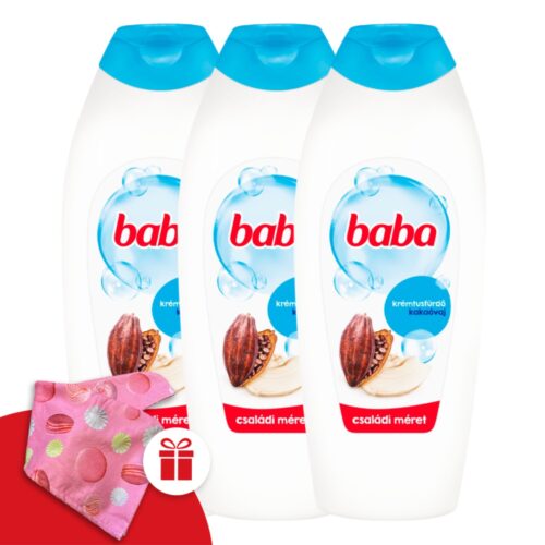 Baba Tusfürdő Kakaóvaj 3x750ml + Ajándék Baba Hajturbán