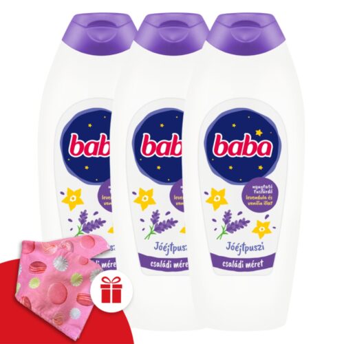 Baba Tusfürdő Levendula és Vanília 3x750ml + Ajándék Baba Hajturbán