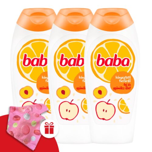 Baba Tusfürdő Tej és Gyümölcs 3x400ml + Ajándék Baba Hajturbán
