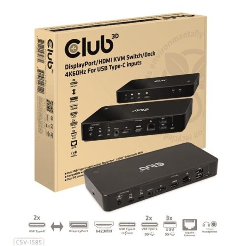 Club 3D KVM Switch - CSV-1585 (2xUSB-C to HDMI