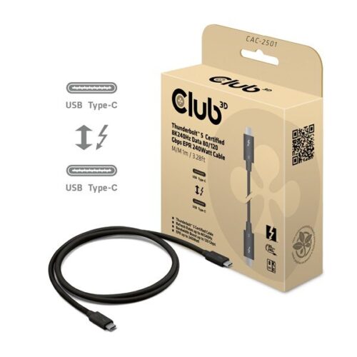 CLUB3D CAC-2501 Thunderbolt kábel 1 M 120 Gbit/s Fekete