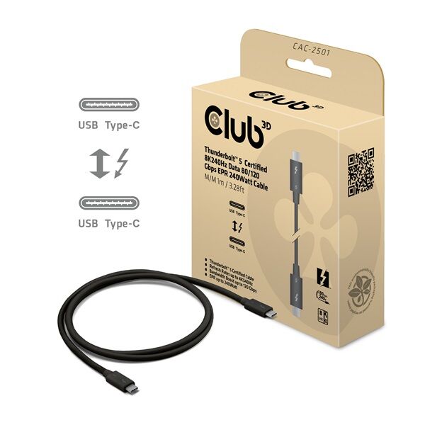 CLUB3D CAC-2501 Thunderbolt kábel 1 M 120 Gbit/s Fekete
