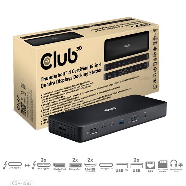 CLUB3D CSV-1583 dokkoló állomás és port replikátor Vezetékes Thun...