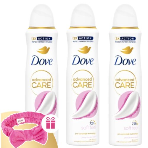 Dove Advanced Care női Dezodor Soft-Feel 3x150ml + Ajándék Hajpánt