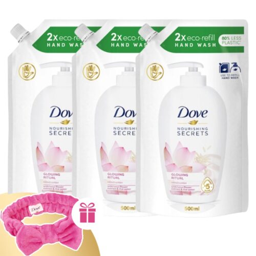 Dove Folyékony Szappan Utántöltő Glowing 3x500ml + Ajándék Hajpánt