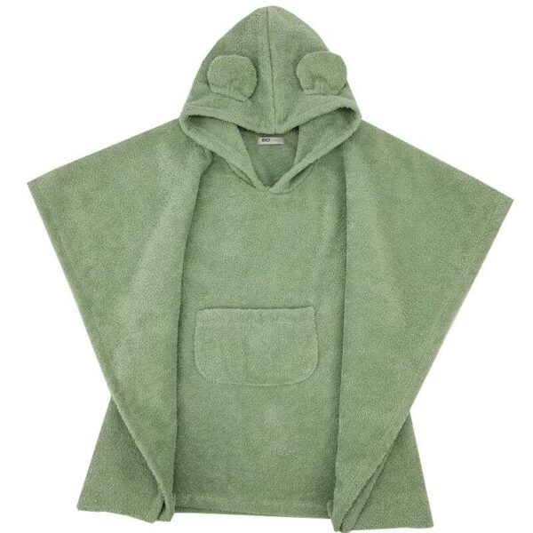 EKO Pončo pamutból kapucnival és fülekkel Olive green 75x120 cm