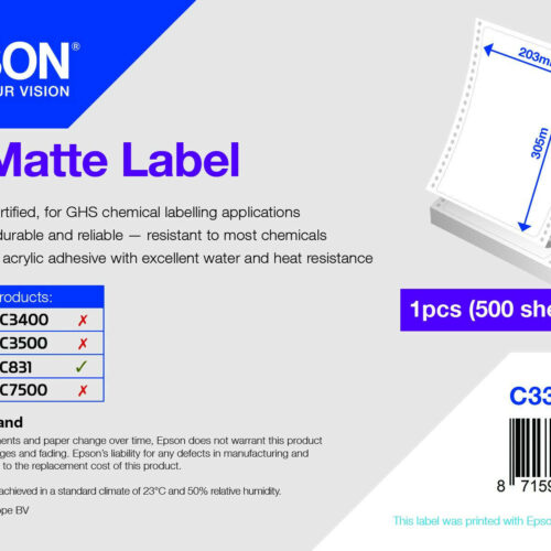 Epson fehér matt inkjet 203mm x 305mm 500 címke/tekercs