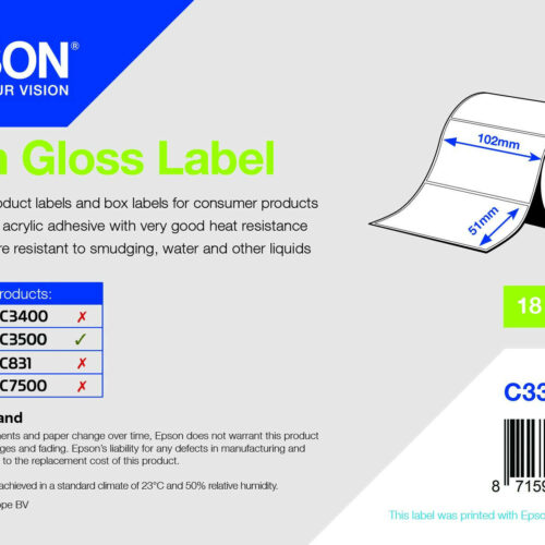 Epson magasfényű inkjet 102mm x 51mm 610 címke /tekercs