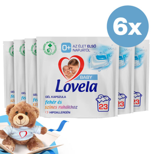 Lovela Baby Hipoallergén Mosókapszula 6x23db + Ajándék Lovela Maci