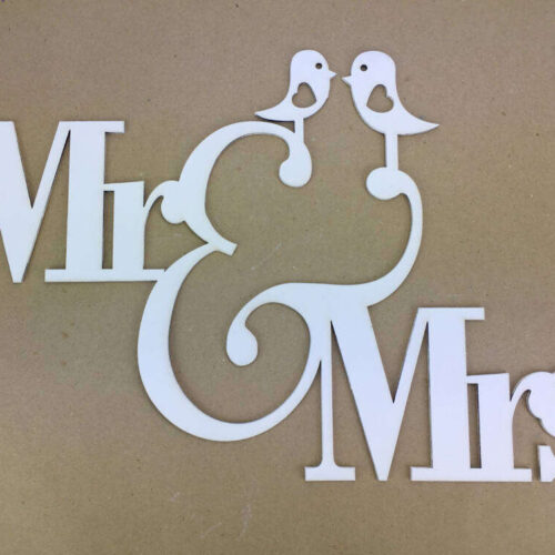 Natúr fa - "MR&MRS" madárkás felirat fehér 28x42cm
