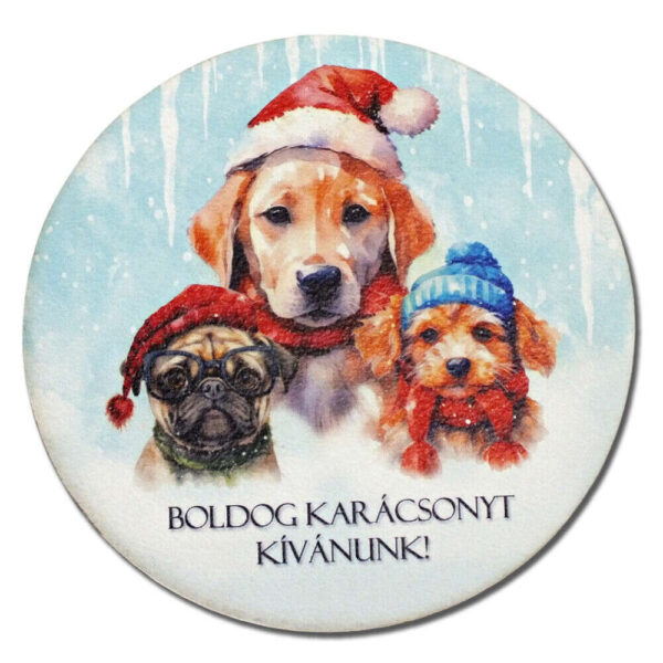 Nyomtatott fa tábla koszorú közép - Boldog karácsonyt kutyusos 14