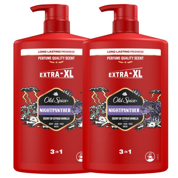 Old Spice Night Panther 3in1 férfi Sampon és Tusfürdő 2x1000ml