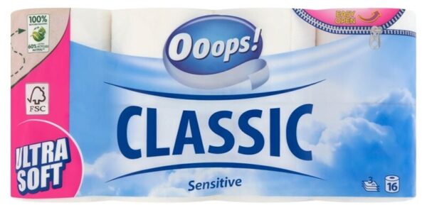 Ooops! Classic Sensitive 3 rétegű Toalettpapír 16 tekercs