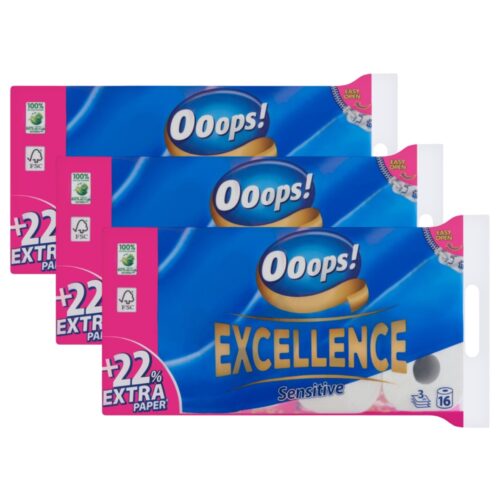 Ooops! Excellence Sensitive 3 rétegű Toalettpapír 3x16 tekercs