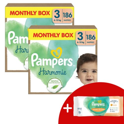 Pampers Harmonie 2 havi Pelenkacsomag 6-10kg Midi 3 (372db) + Ajá...