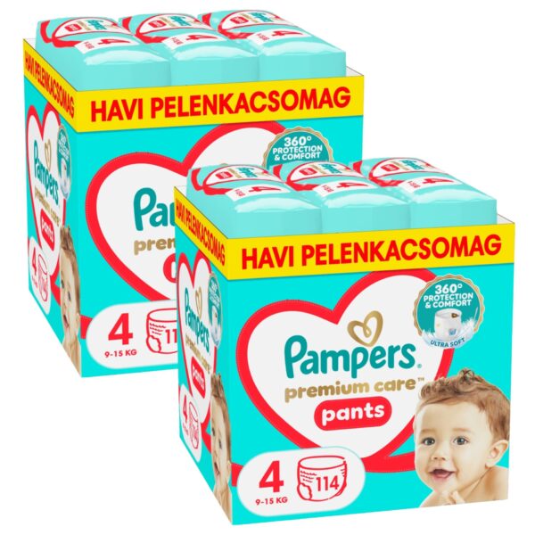 Pampers Premium Care Pants havi Pelenkacsomag 9-15kg Maxi 4 (228db)