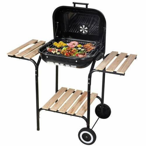Pepita faszenes Grill polcokkal - barna-fekete