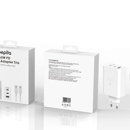 Pepita Trio Hálózati adapter töltőkábellel PD 65W USB-C/USB-A