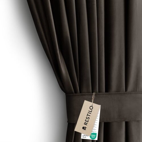 Sötétítő függöny VELVET barna szalag bársony 140x245 AmeliaHome
