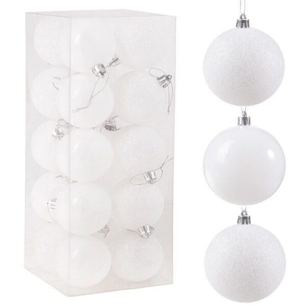 Springos Karácsonyfa gömbök 6 cm 20 db - fehér/csillámpor