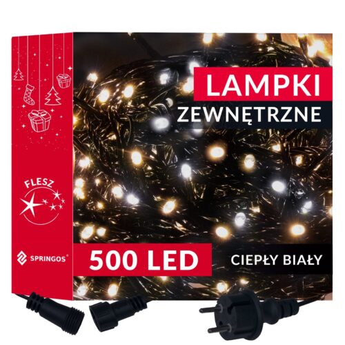 Springos Karácsonyi Fényfüzér - 500 LED - 40m - Meleg+Hideg Fehér