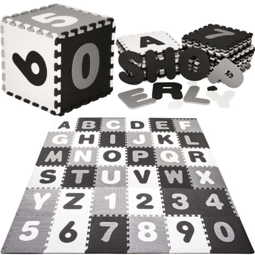 Springos szivacs puzzle szőnyeg 175x175cm - Betűk és számok - fek...