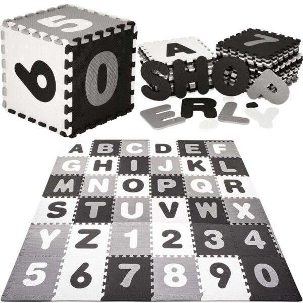 Springos szivacs puzzle szőnyeg 175x175cm - Betűk és számok - fek...