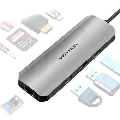 Vention USB-C -> HDMI/USB3.0x3/RJ45/SD/TF/TRRS 3.5mm/PD (0