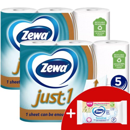 Zewa Just1 5 rétegű Toalettpapír 2x6 tekercs + Ajándék nedves WC papír