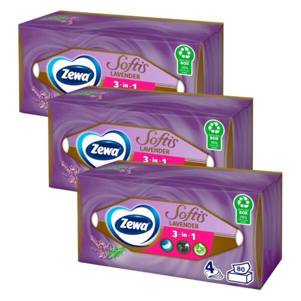 Zewa Softis 4 rétegű dobozos Papír zsebkendő - Lavender 3x80db