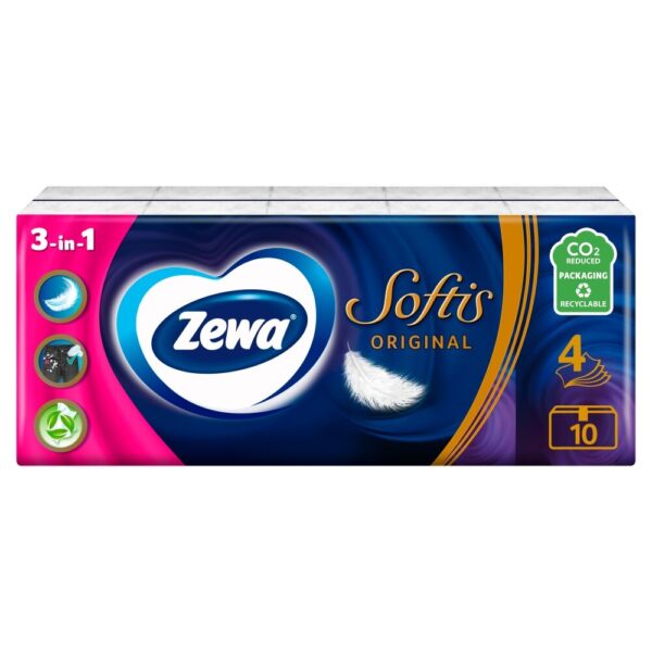 Zewa Softis Original 4 rétegű Papír zsebkendő - Illatmentes 10x9db