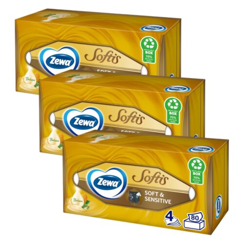 Zewa Softis Soft&Sensitive 4 rétegű dobozos Papír zsebkendő 3x80db